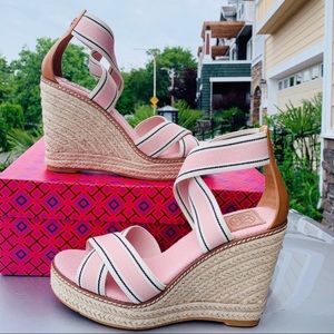 Tory Burch Frieda Espadrille 10 Blush Pink Stripe